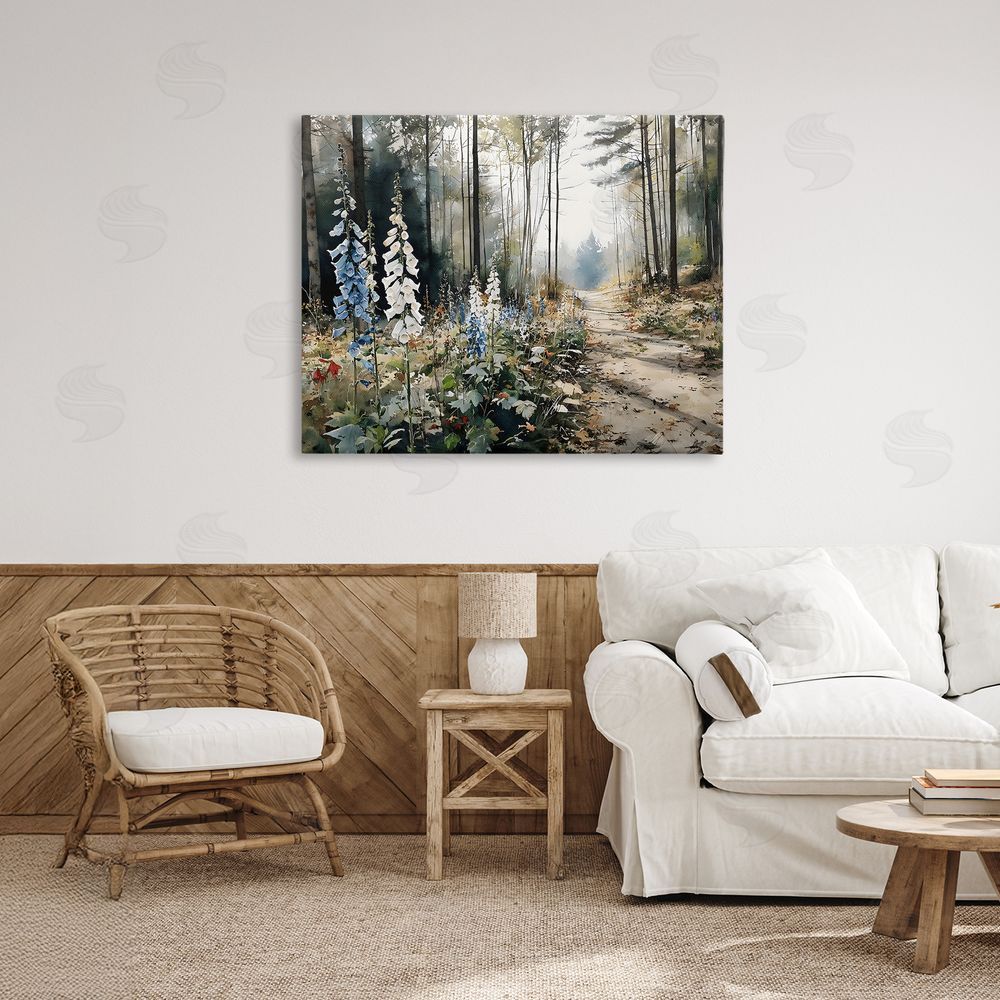 Franklyn Gregory Foxglove Path Sunlit Woods Stretched Canvas Wall Art in Room