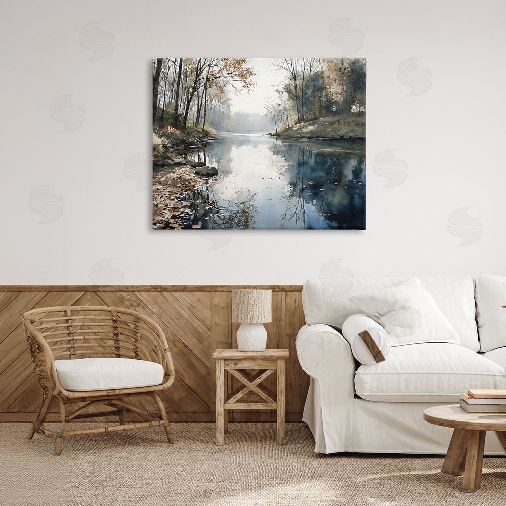 Franklyn Gregory Fall Lake Reflection Stretched Canvas Wall Art in Room