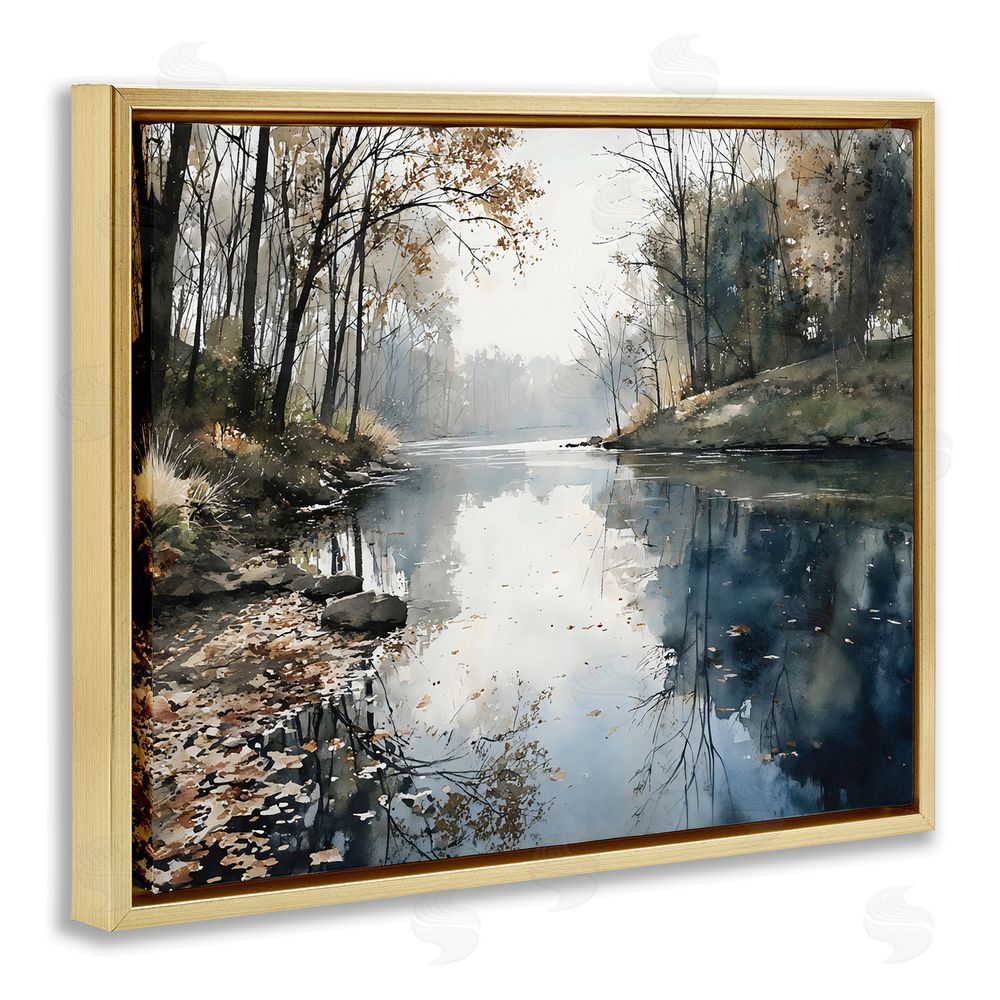 Franklyn Gregory Fall Lake Reflection Gold Floating Framed Canvas Wall Art