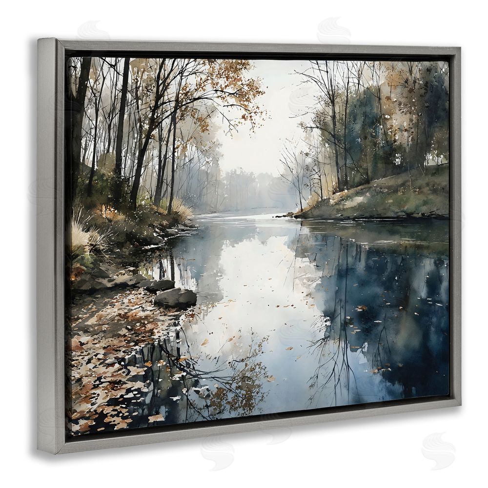 Franklyn Gregory Fall Lake Reflection Gray Floating Framed Canvas Wall Art