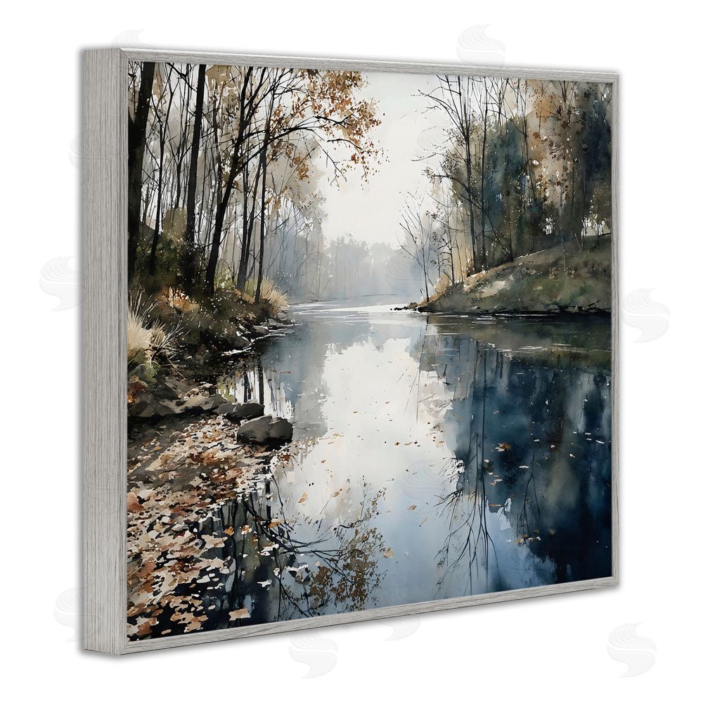 Franklyn Gregory Fall Lake Reflection Gray Framed Giclee Wall Art