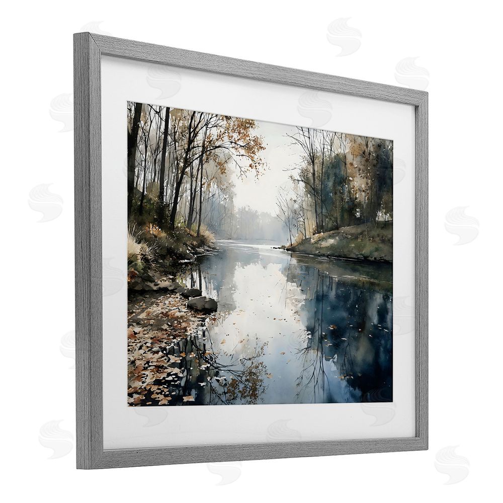 Franklyn Gregory Fall Lake Reflection Gray Framed Print Under Glass Wall Art