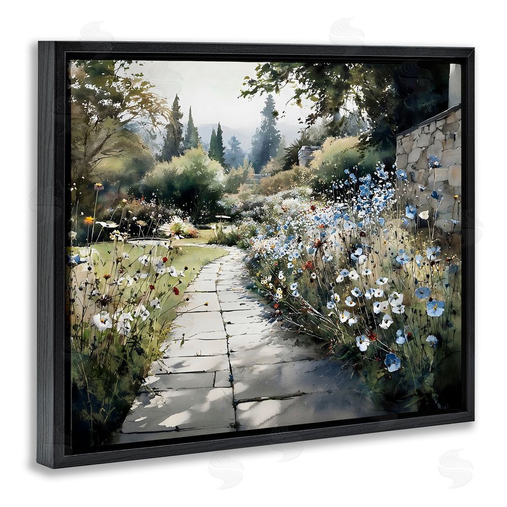 Franklyn Gregory Garden Pathway in Summer Light Black Floating Framed Canvas Wall Art