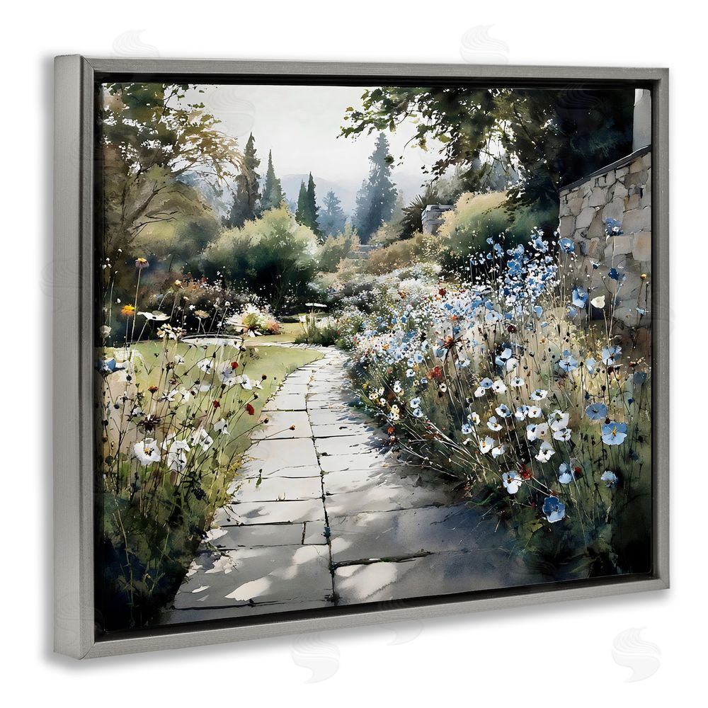 Franklyn Gregory Garden Pathway in Summer Light Gray Floating Framed Canvas Wall Art
