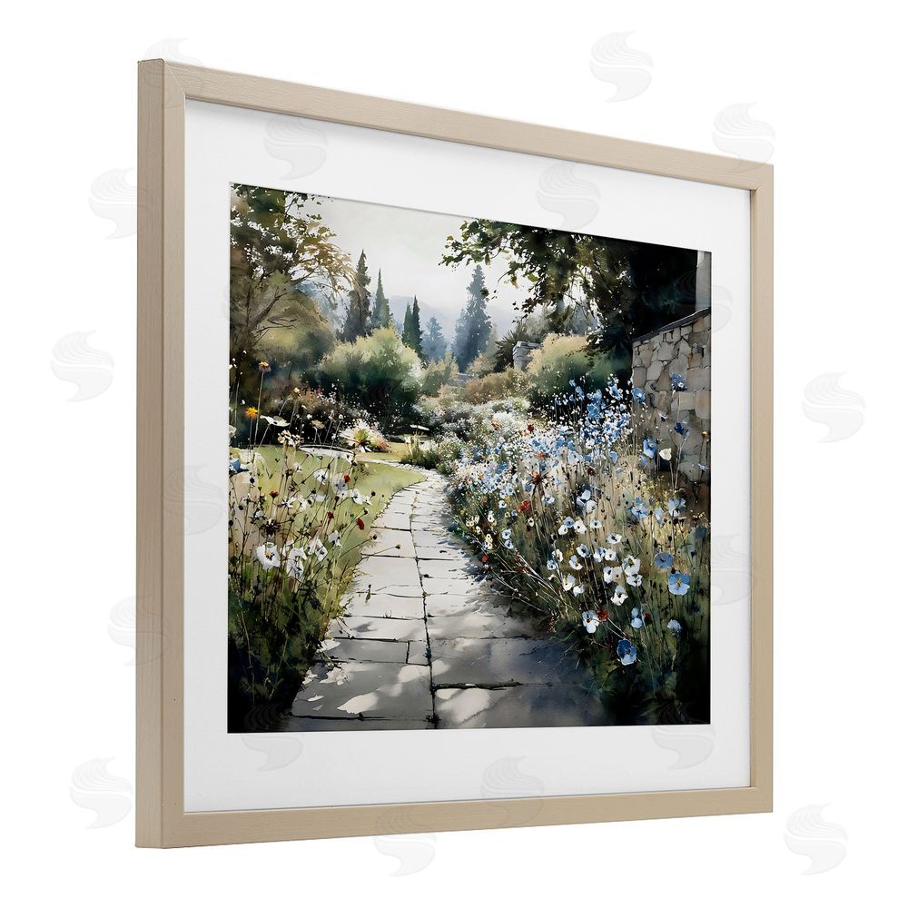 Franklyn Gregory Garden Pathway in Summer Light Brown Framed Print Under Glass Wall Art