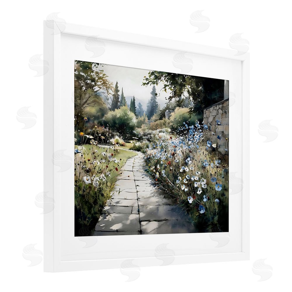 Franklyn Gregory Garden Pathway in Summer Light White Framed Print Under Glass Wall Art