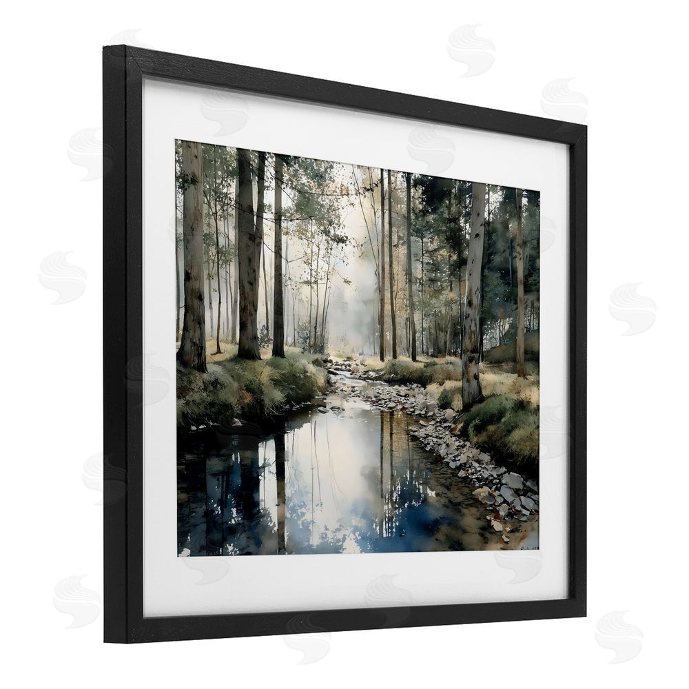 Franklyn Gregory Woodland Wonder Creek Black Framed Print Under Glass with White Mat Wall Art