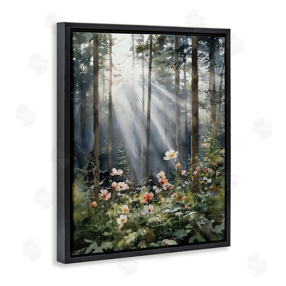 Franklyn Gregory Sunlit Woods In Morning Black Floating Framed Canvas Wall Art Print