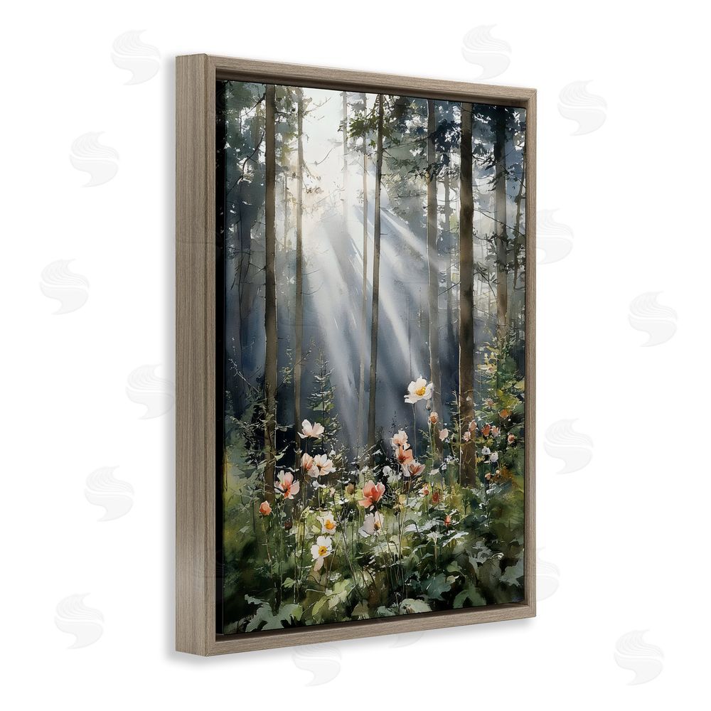 Franklyn Gregory Sunlit Woods In Morning Brown Floating Framed Canvas Wall Art Print