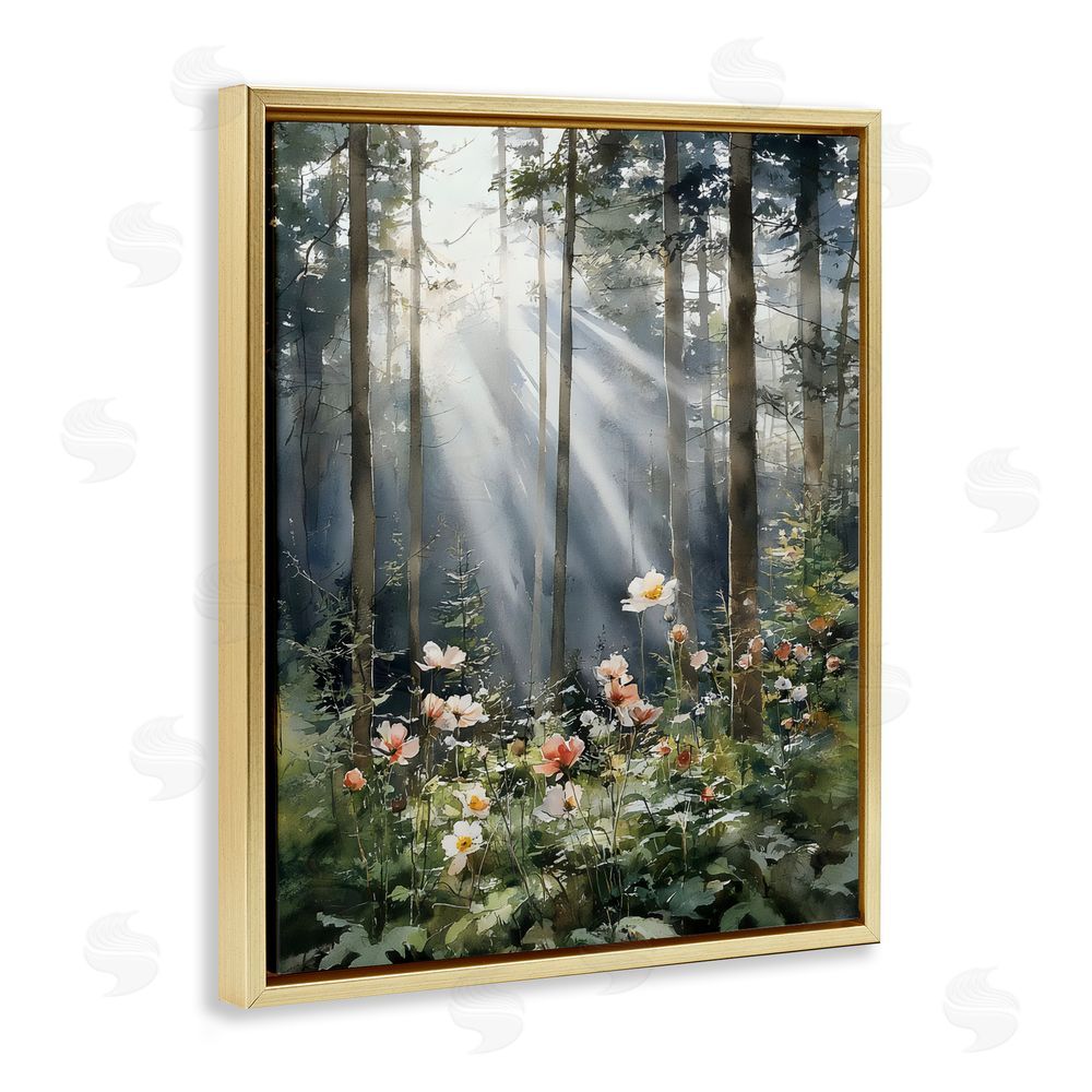 Franklyn Gregory Sunlit Woods In Morning Gold Floating Framed Canvas Wall Art Print