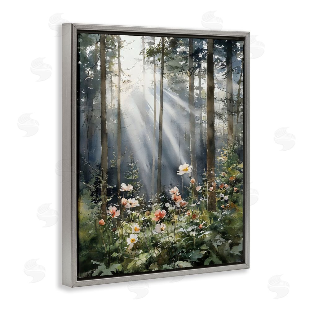 Franklyn Gregory Sunlit Woods In Morning Gray Floating Framed Canvas Wall Art Print