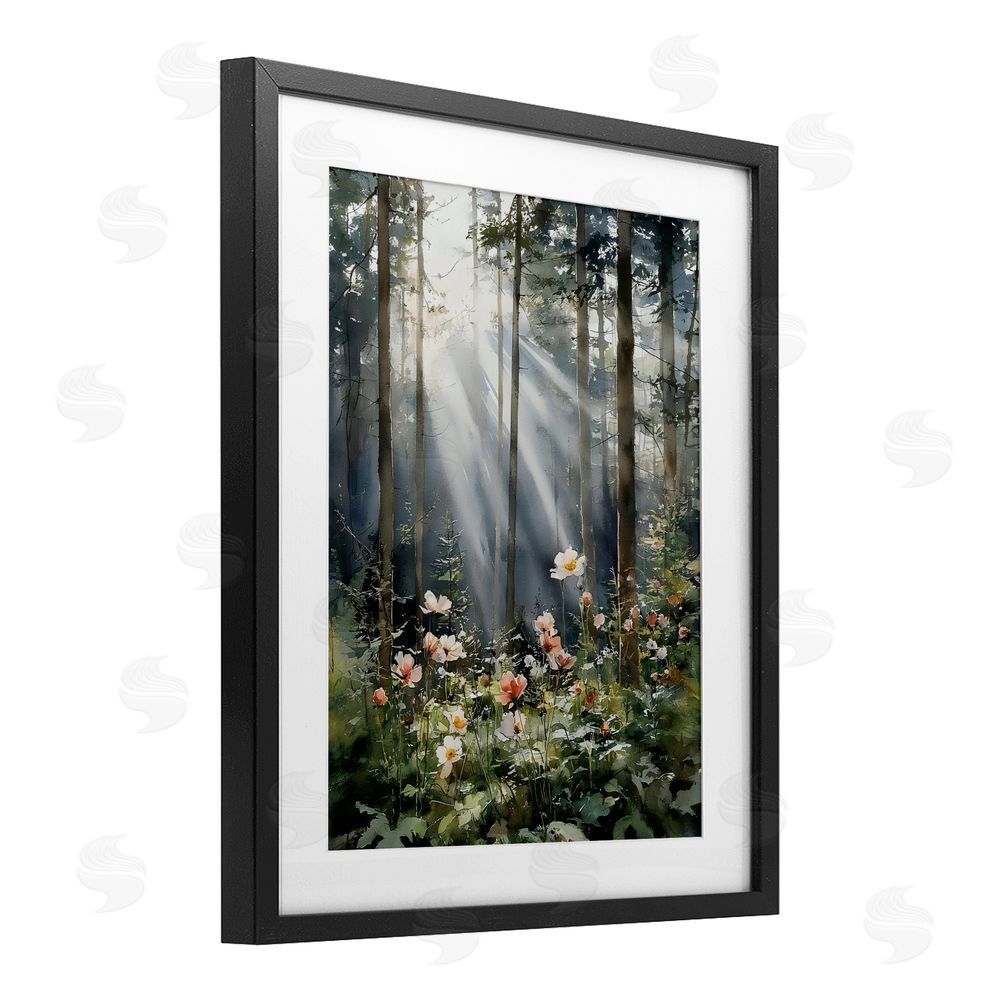 Franklyn Gregory Sunlit Woods In Morning Black Framed Print Under Glass with White Mat Wall Art