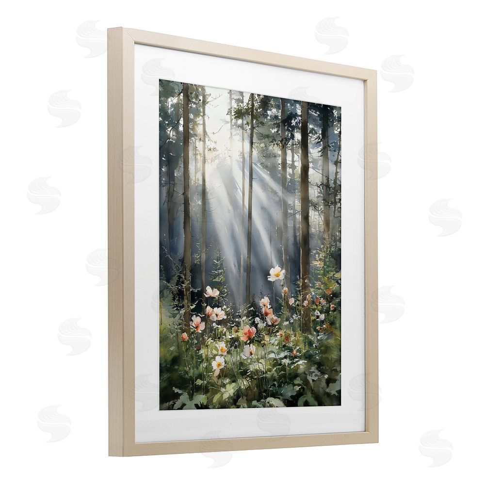 Franklyn Gregory Sunlit Woods In Morning Brown Framed Print Under Glass with White Mat Wall Art
