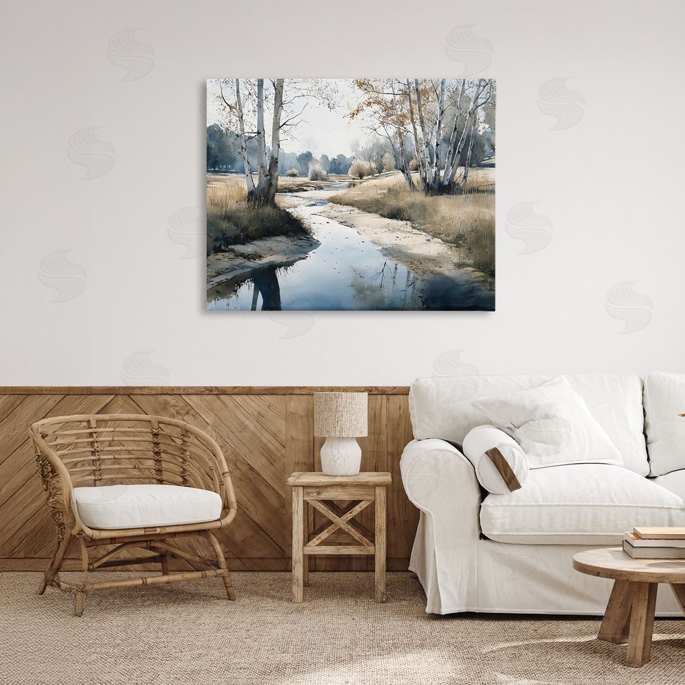 Franklyn Gregory Birch Tree Creek in Autumn Stretched Canvas Wall Art Print in Room