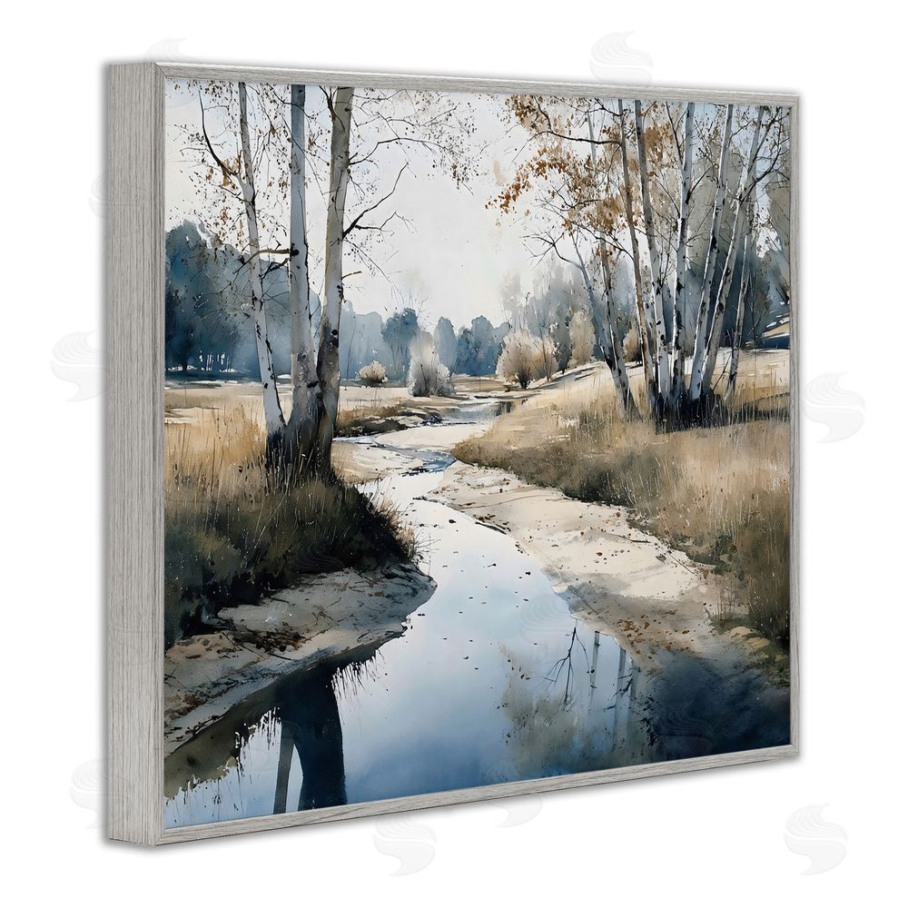 Franklyn Gregory Birch Tree Creek in Autumn Gray Framed Giclee Wall Art Print