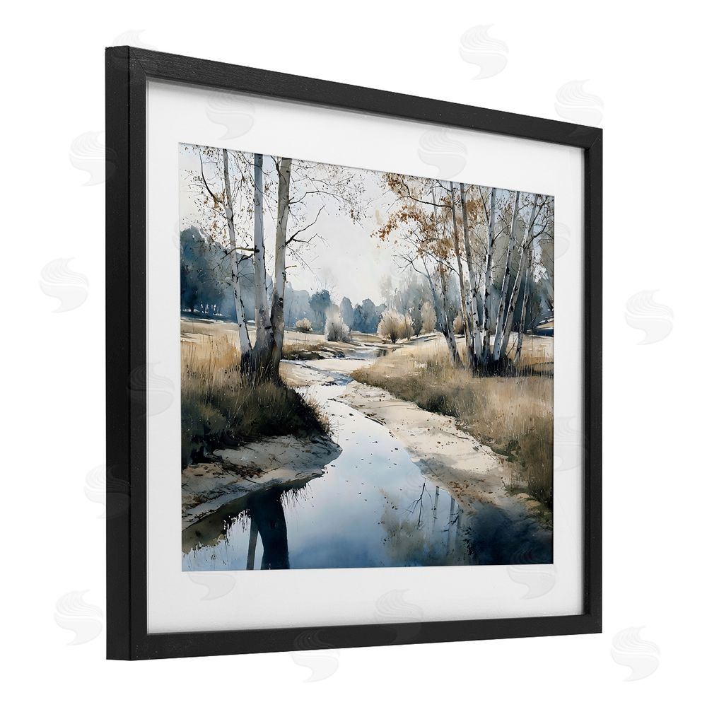 Franklyn Gregory Birch Tree Creek in Autumn Black Framed Print Under Glass with Matting Wall Art
