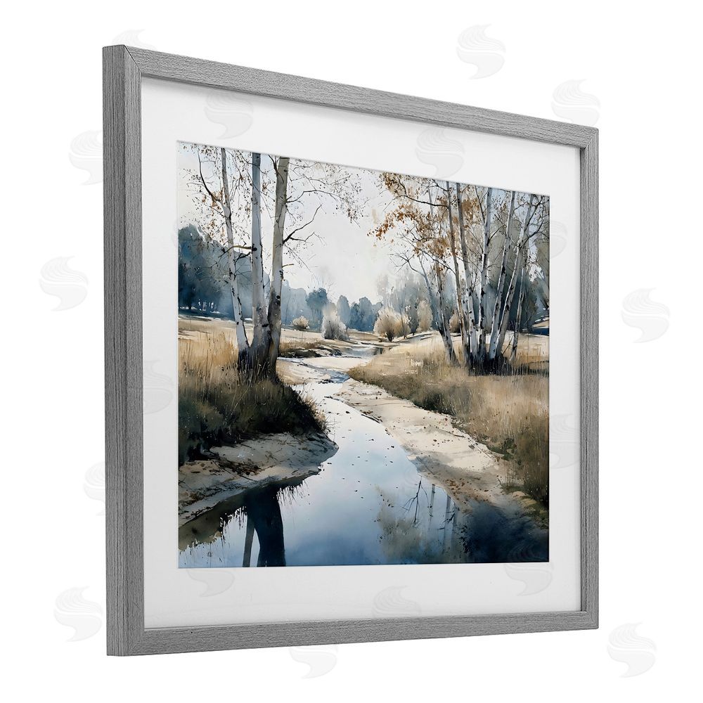Franklyn Gregory Birch Tree Creek in Autumn Gray Framed Print Under Glass with Matting Wall Art