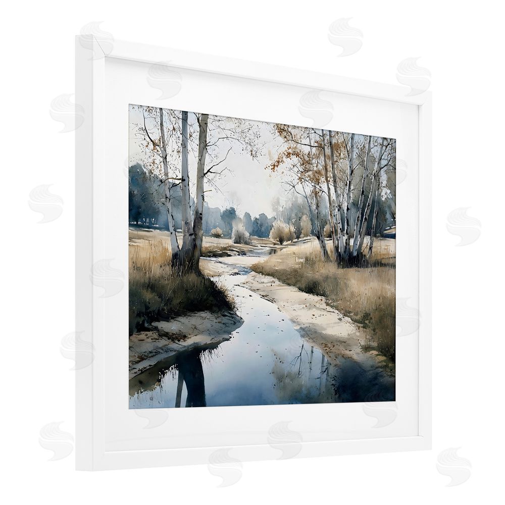 Franklyn Gregory Birch Tree Creek in Autumn White Framed Print Under Glass with Matting Wall Art