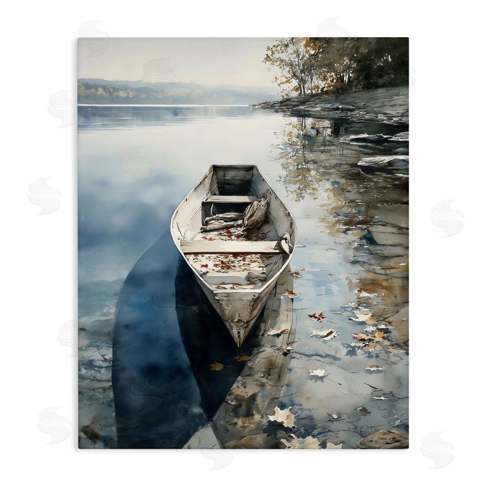 Franklyn Gregory Boat In The Fall Reflection Stretched Canvas Wall Art Print
