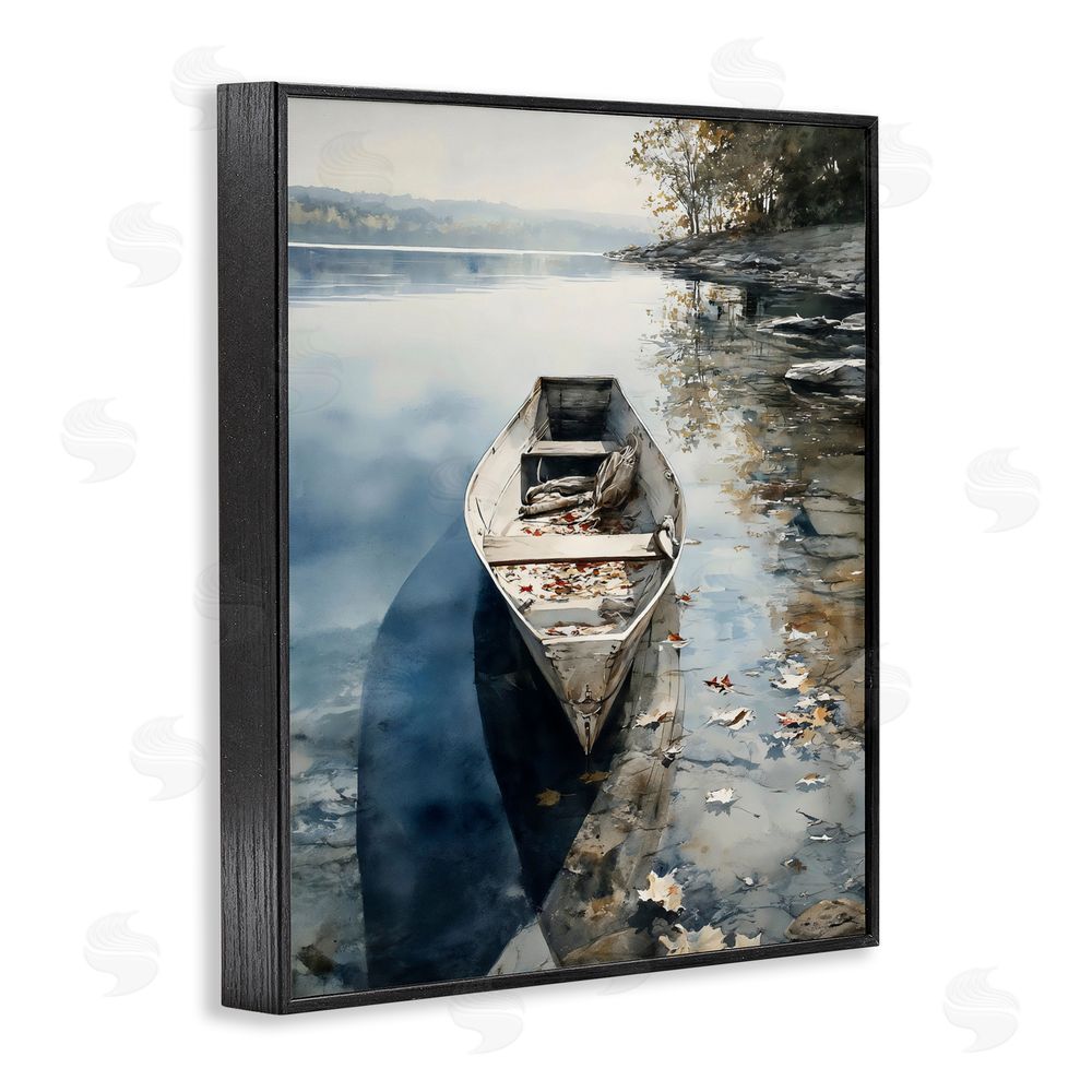 Franklyn Gregory Boat In The Fall Reflection Black Framed Giclee Wall Art Print