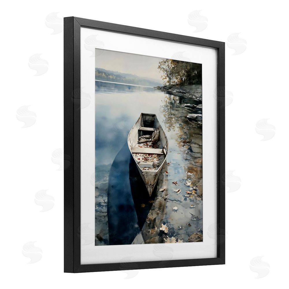 Franklyn Gregory Boat In The Fall Reflection Black Framed Print Under Glass with Matting Wall Art