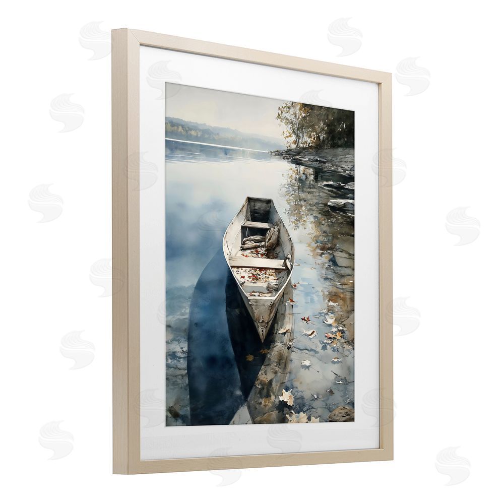 Franklyn Gregory Boat In The Fall Reflection Brown Framed Print Under Glass with Matting Wall Art