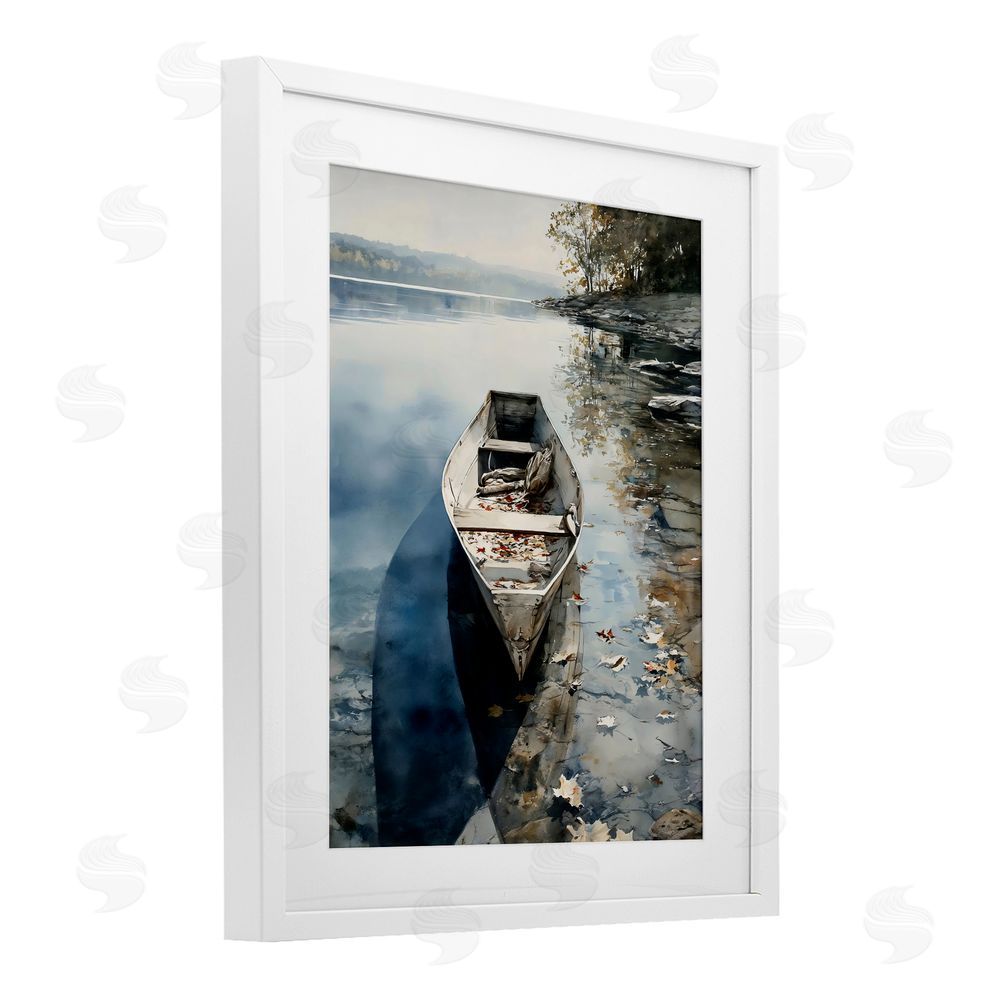 Franklyn Gregory Boat In The Fall Reflection White Framed Print Under Glass with Matting Wall Art