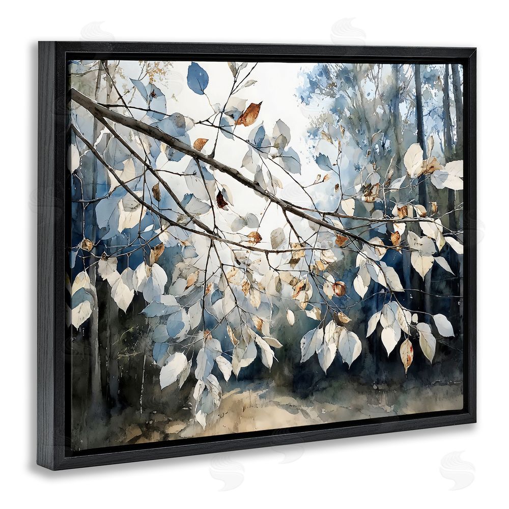 Franklyn Gregory Blue Fall Branch Leaves Black Floating Frame Stretched Canvas Wall Art Print