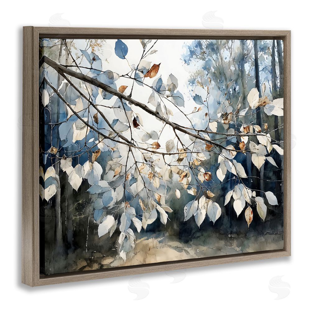 Franklyn Gregory Blue Fall Branch Leaves Brown Floating Frame Stretched Canvas Wall Art Print