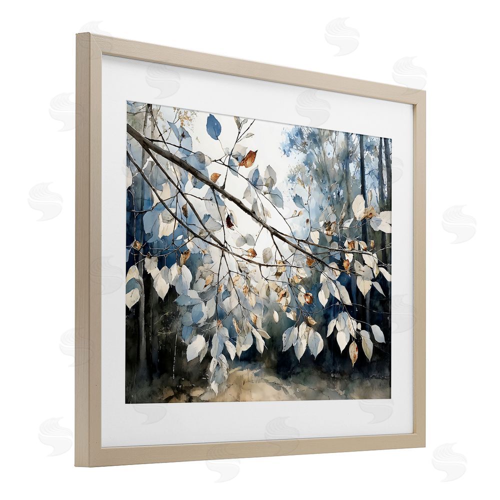 Franklyn Gregory Blue Fall Branch Leaves Brown Framed Print Under Glass with Matting Wall Art