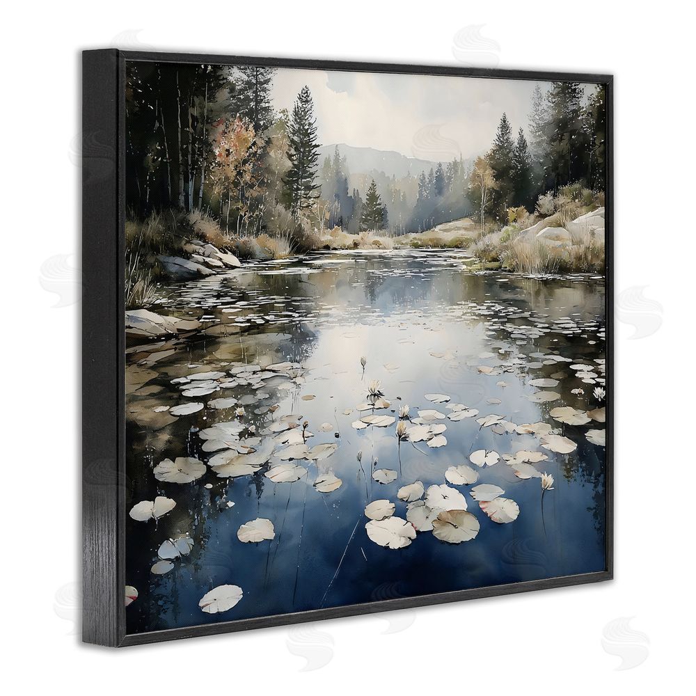Franklyn Gregory Still Pond with Morning Reflections Black Framed Giclee Wall Art Print