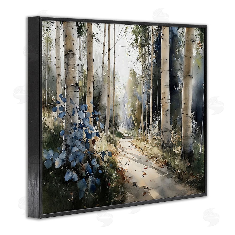 Franklyn Gregory Blue Birch Sunlit Forest Black Framed Giclee Wall Art Print