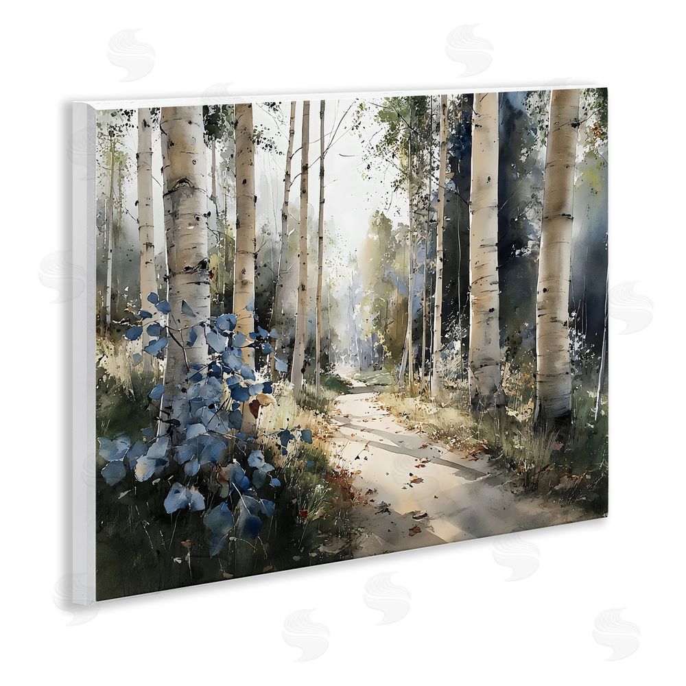 Franklyn Gregory Blue Birch Sunlit Forest Wall Plaque Art Print with White Foil Wrap