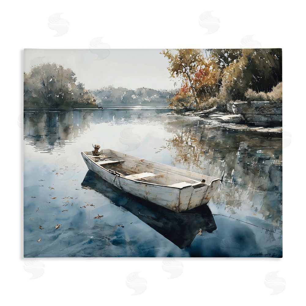 Franklyn Gregory Boat Ride Through Autumn Reflections Stretched Canvas Wall Art Print