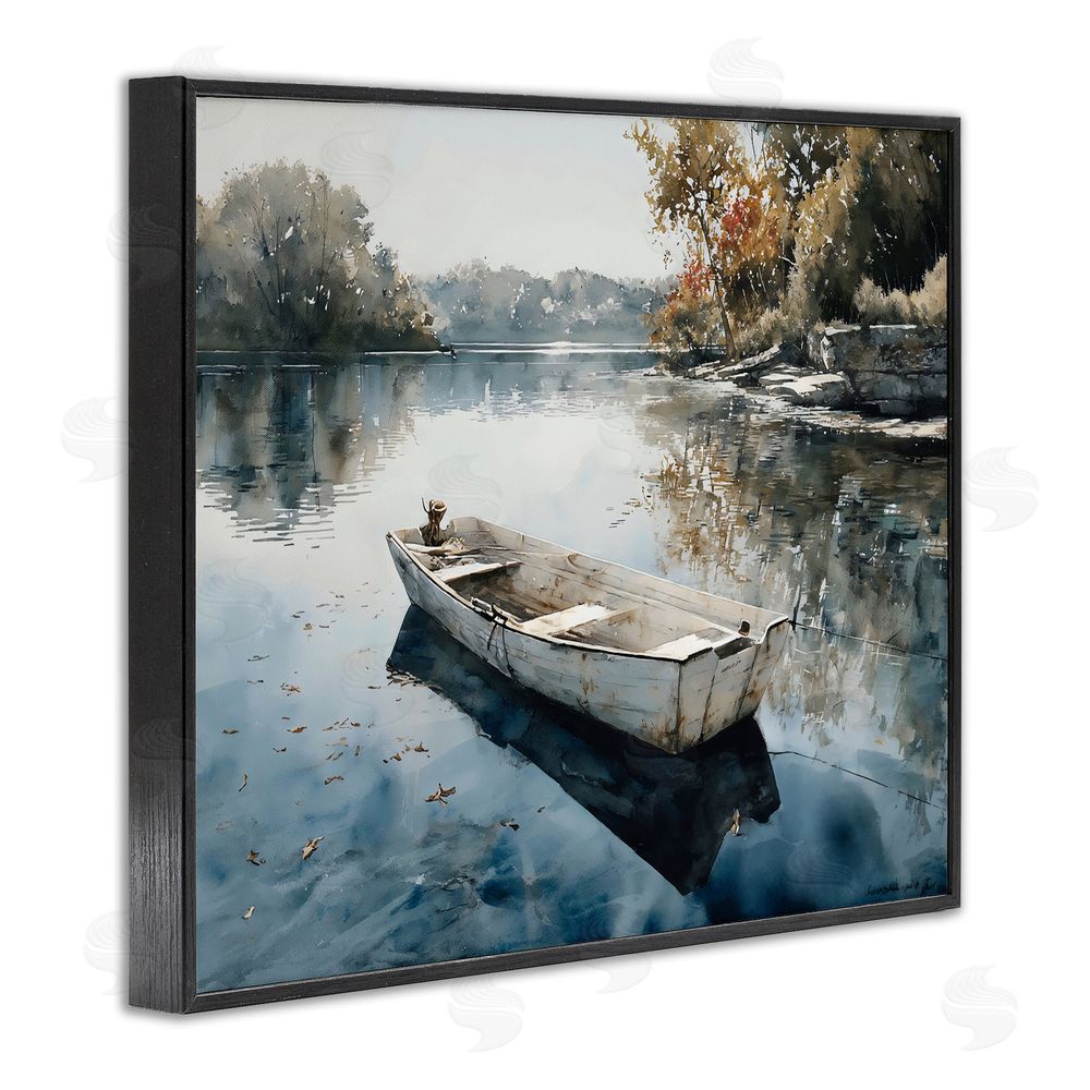 Franklyn Gregory Boat Ride Through Autumn Reflections Black Framed Giclee Wall Art Print