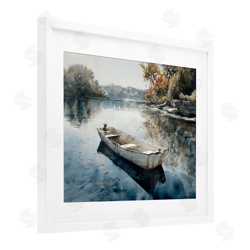 Franklyn Gregory Boat Ride Through Autumn Reflections White Framed Print Under Glass with Matting Wall Art