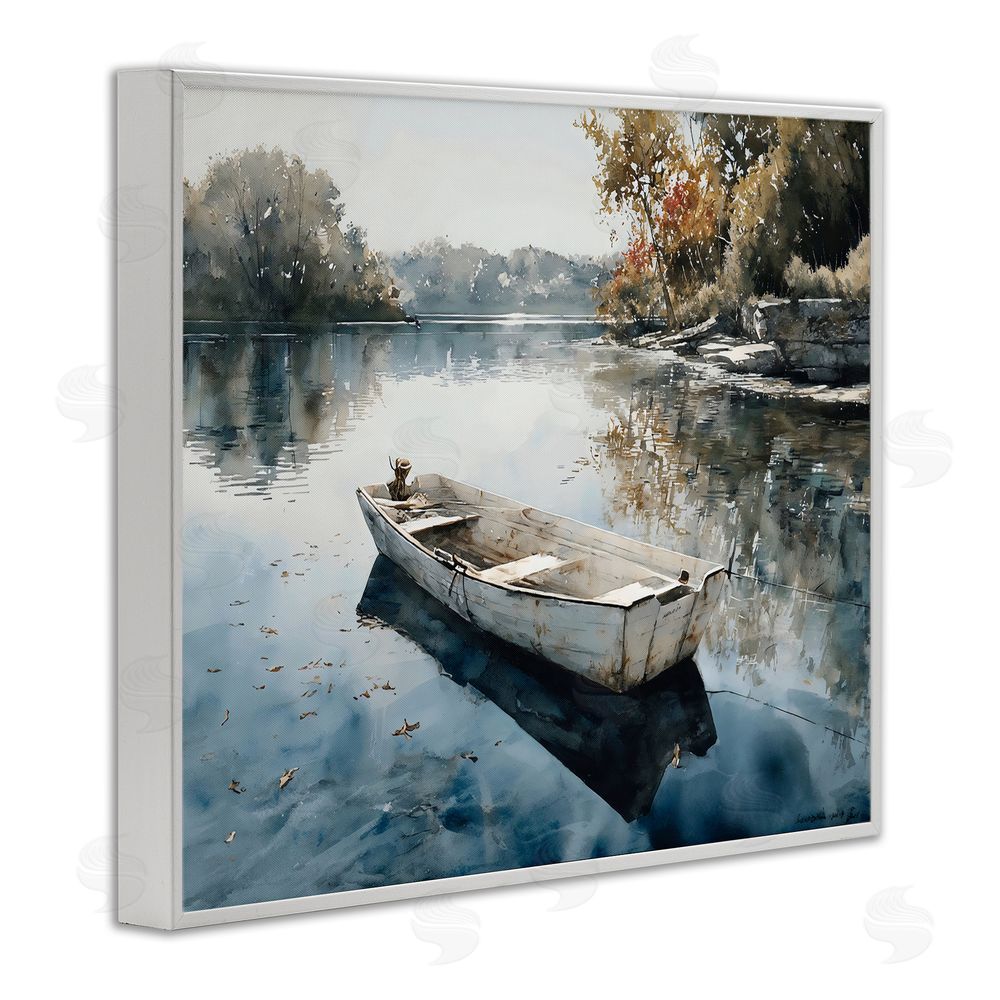 Franklyn Gregory Boat Ride Through Autumn Reflections White Framed Giclee Wall Art Print