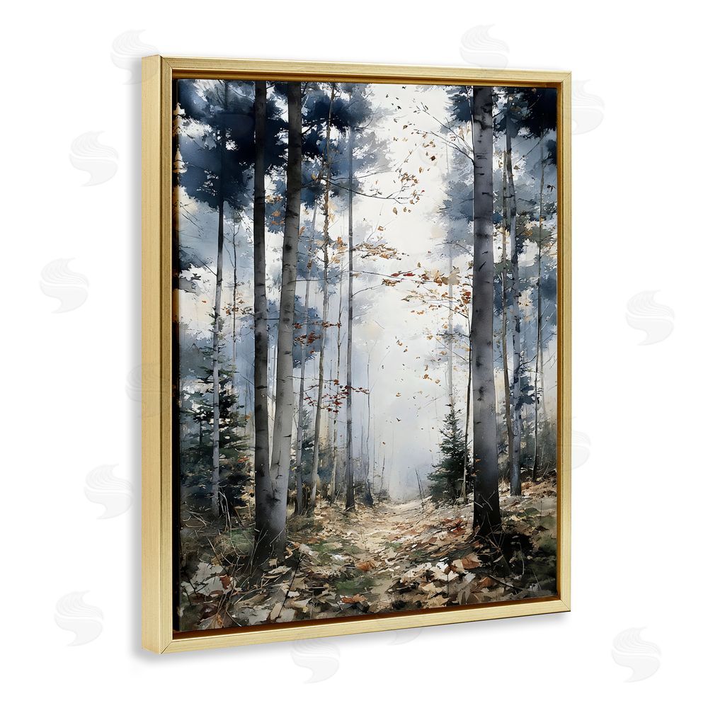 Franklyn Gregory Cold Woods Birch Forest Gold Floating Frame Canvas Wall Art Print