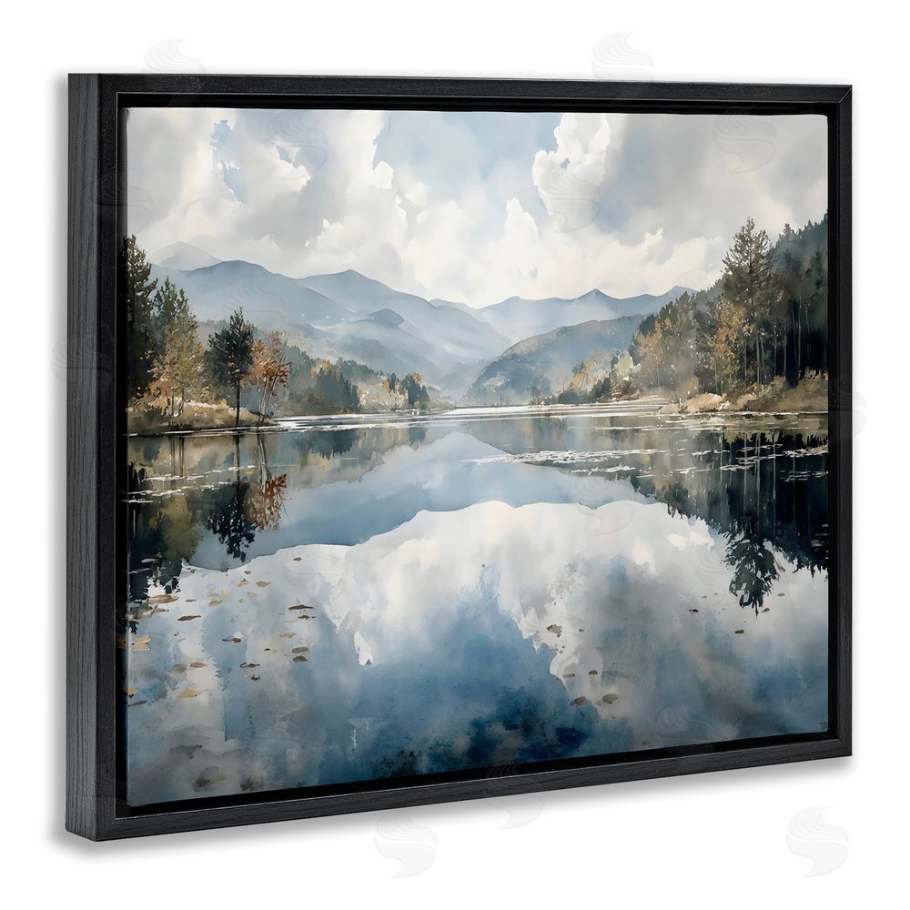 Franklyn Gregory Nature's Reflection on Mountain Lake Black Floating Framed Canvas Wall Art