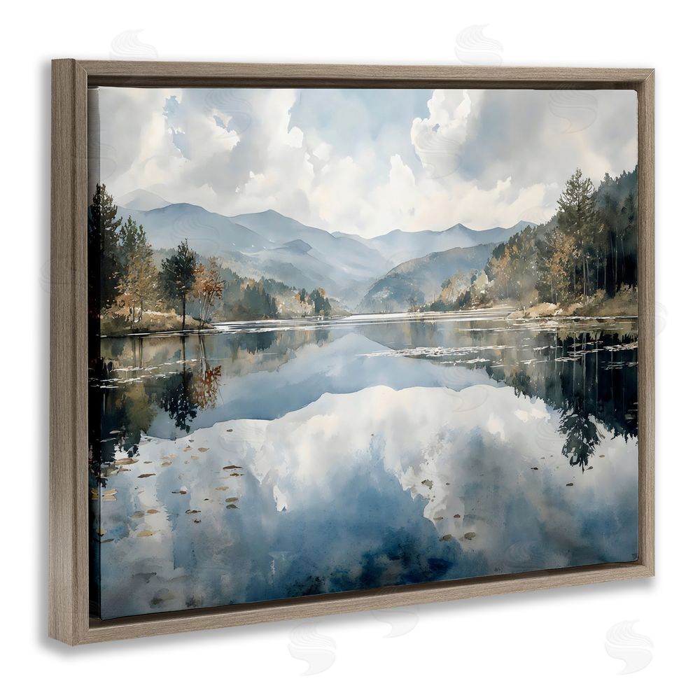 Franklyn Gregory Nature's Reflection on Mountain Lake Brown Floating Framed Canvas Wall Art
