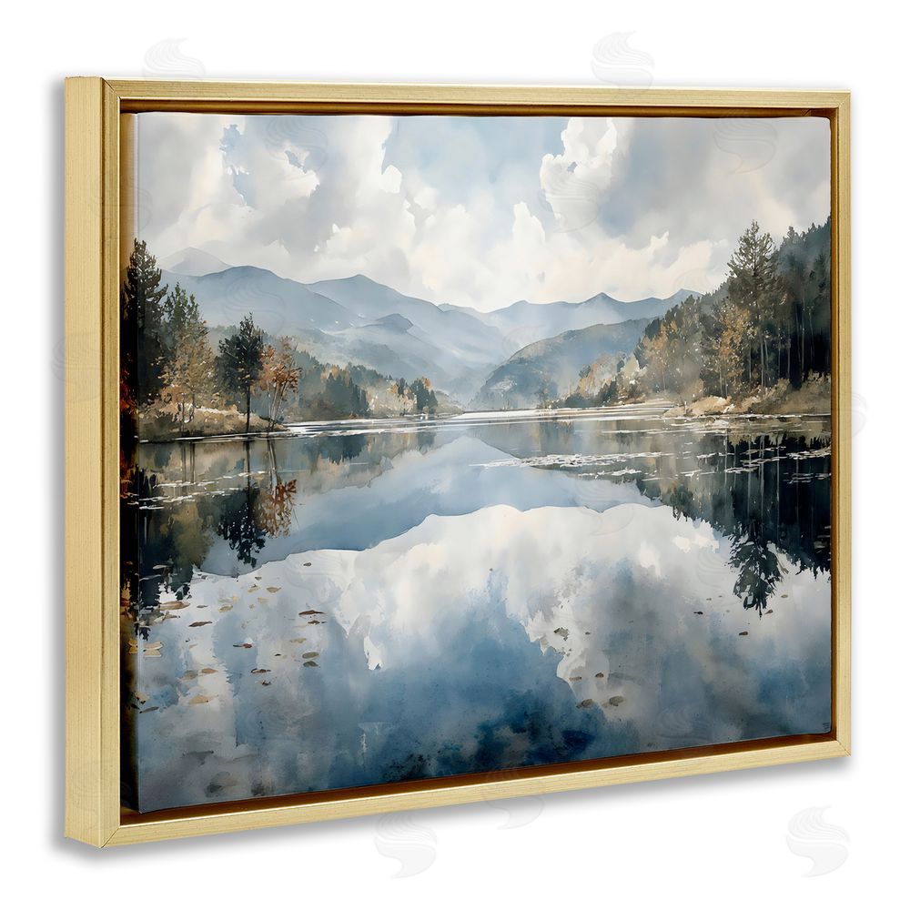 Franklyn Gregory Nature's Reflection on Mountain Lake Gold Floating Framed Canvas Wall Art