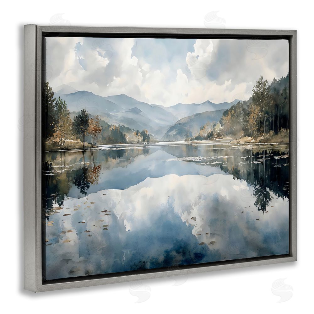 Franklyn Gregory Nature's Reflection on Mountain Lake Gray Floating Framed Canvas Wall Art