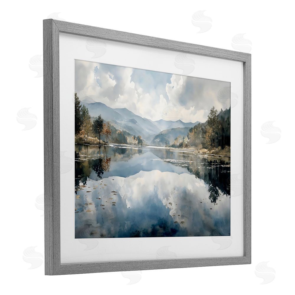 Franklyn Gregory Nature's Reflection on Mountain Lake Gray Framed Print Under Glass Wall Art