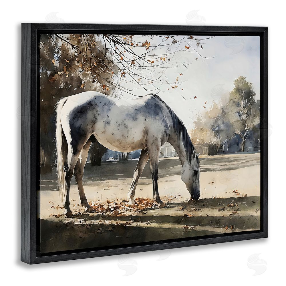 Franklyn Gregory Grey & White Mare Grazing Black Floating Framed Canvas Wall Art