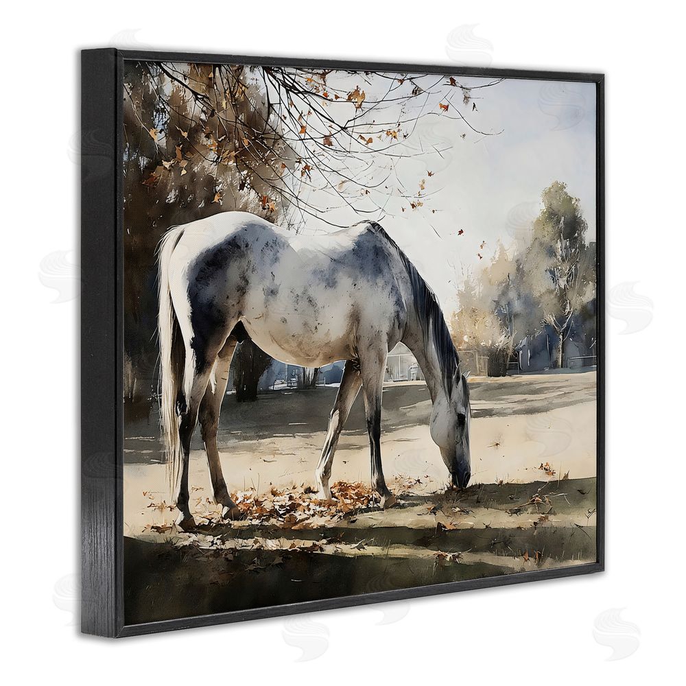 Franklyn Gregory Grey & White Mare Grazing Black Framed Giclee Wall Art