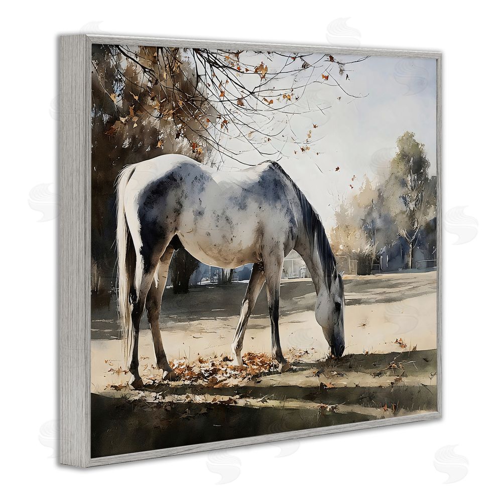 Franklyn Gregory Grey & White Mare Grazing Gray Framed Giclee Wall Art