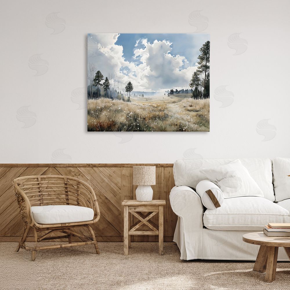 Franklyn Gregory Blue Kissed Landscape Stretched Canvas Wall Art Print in Room