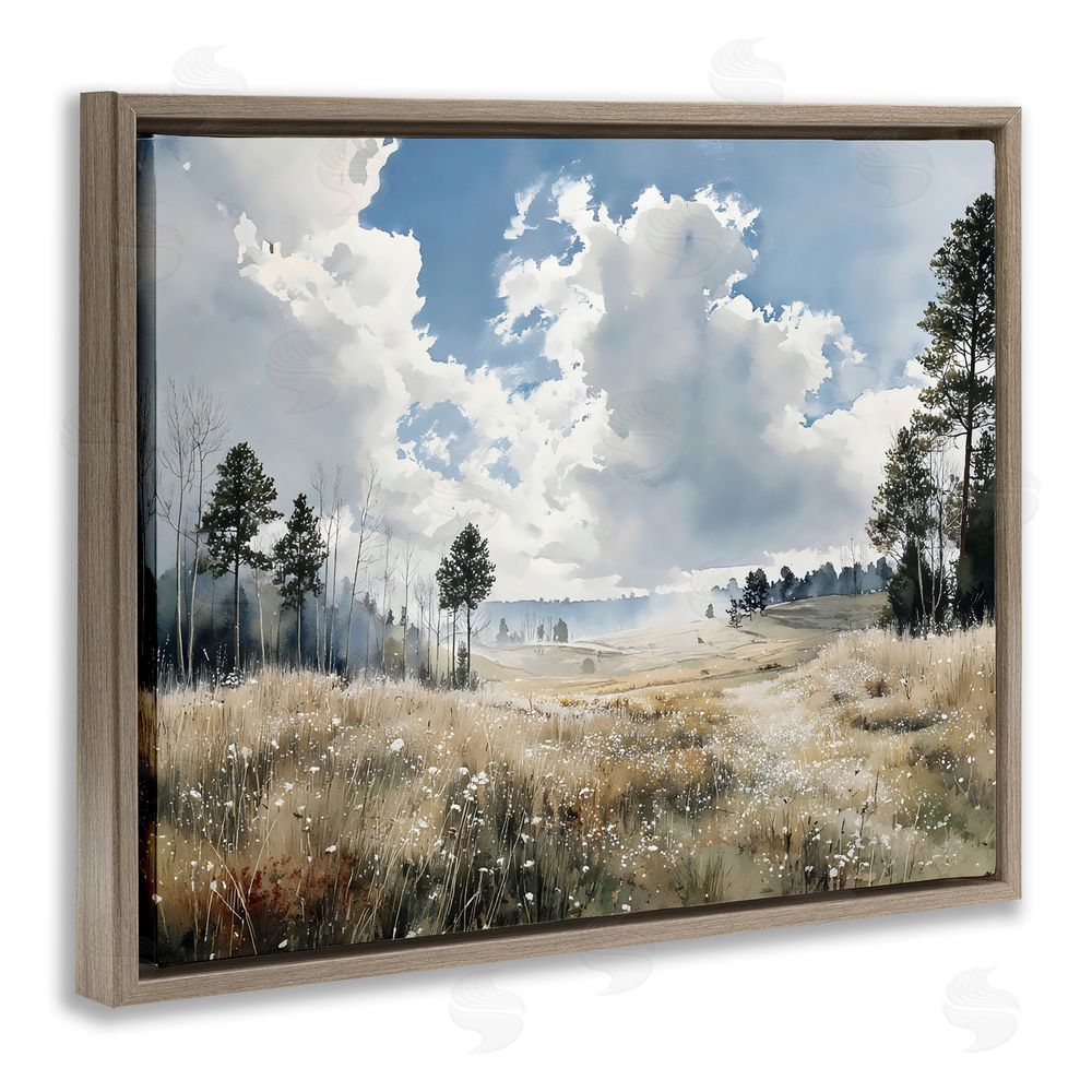 Franklyn Gregory Blue Kissed Landscape Brown Floating Frame Stretched Canvas Wall Art Print