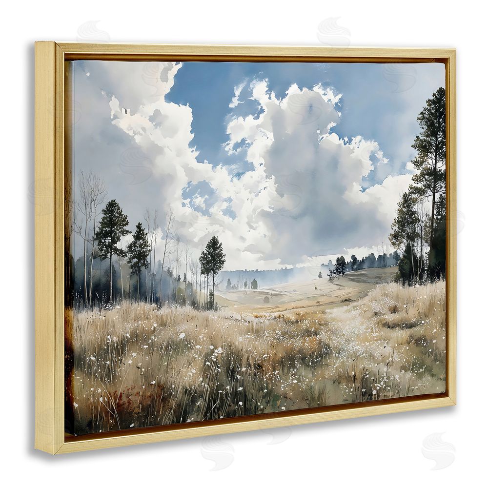 Franklyn Gregory Blue Kissed Landscape Gold Floating Frame Stretched Canvas Wall Art Print