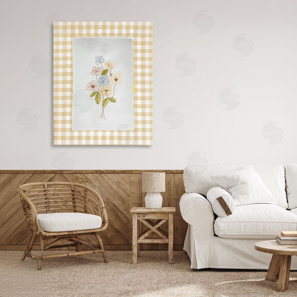 Arlington Prints Soft Gingham Flowers Stretched Canvas on Wall